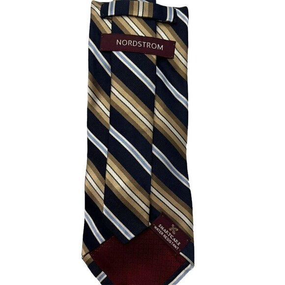Nordstrom Smartcare 100% Silk Tie Diagonal Stripe Blue Gold Made in USA Classic - Picture 2 of 7